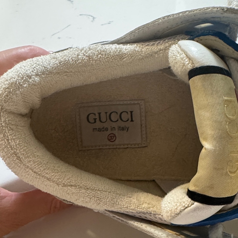 Gucci White and Blue Mesh Leather Sneakers - Picture 6 of 7